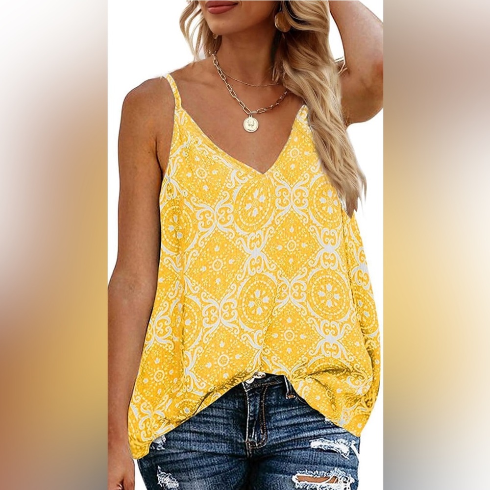 TECREW Women's Boho Floral V Neck Spaghetti Straps Tank Top